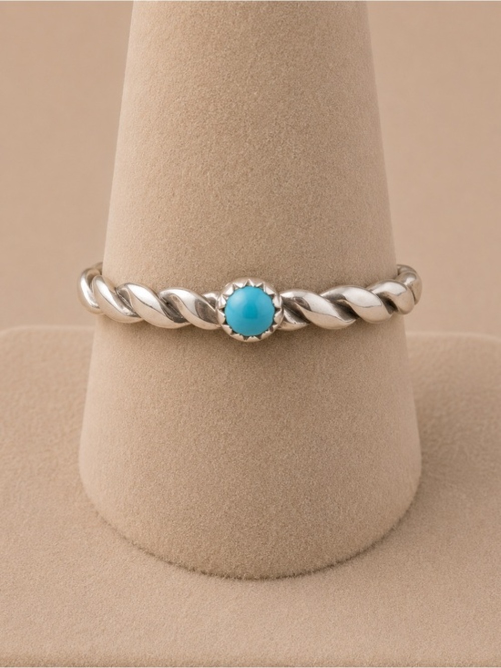 Silver Rope Band Blue Stone Fashion Turquoise Ring Stacker EUC Size 5.25 ##650